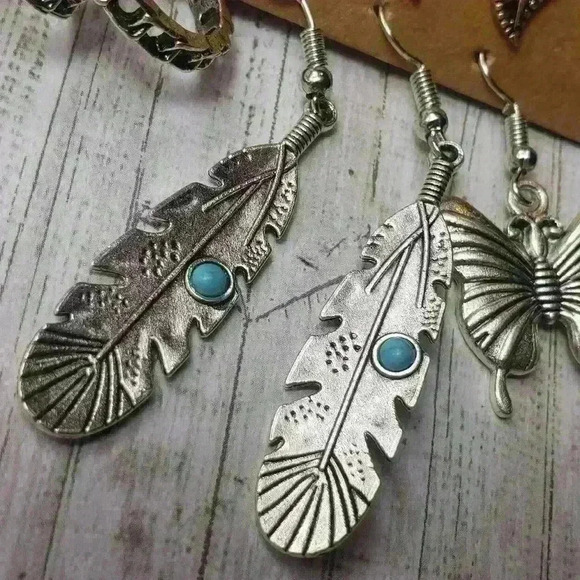 NWT Bohemian Vintage Earrings Silver Alloy Turquoise Bohemian Hippy Western - Picture 5 of 13